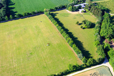 Paddock of Trakehner-Friedrich in Minfeld in the state Rhineland-Palatinate, Germany from a drone