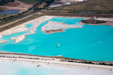 Brown - white salt fields for salt production in Rosières-aux-Salines in the state Meurthe et Moselle, France from above