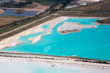 Brown - white salt fields for salt production in Rosières-aux-Salines in the state Meurthe et Moselle, France out of the air