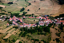 Village - view on a hill on the edge of agricultural fields and farmland in Amance in Grand Est, France