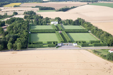 Aerial view of Grave rows on the grounds of the American Cemetery Saint Mihiel in Thiaucourt-Regnieville in Grand Est, France