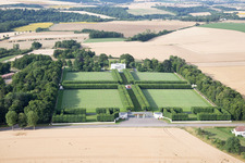 Oblique view of Grave rows on the grounds of the American Cemetery Saint Mihiel in Thiaucourt-Regnieville in Grand Est, France