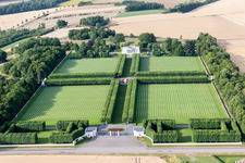 Grave rows on the grounds of the American Cemetery Saint Mihiel in Thiaucourt-Regnieville in Grand Est, France from above