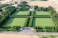 Grave rows on the grounds of the American Cemetery Saint Mihiel in Thiaucourt-Regnieville in Grand Est, France out of the air