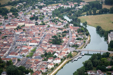 Aerial photograpy of Village on the river bank areas der Meuse in Saint-Mihiel in Grand Est, France