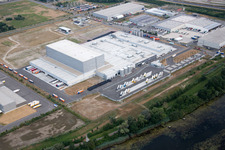 Oberwald industrial area in Wörth am Rhein in the state Rhineland-Palatinate, Germany seen from above