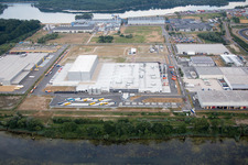Oberwald industrial area in Wörth am Rhein in the state Rhineland-Palatinate, Germany from the plane
