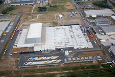 Drone recording of Oberwald industrial area in Wörth am Rhein in the state Rhineland-Palatinate, Germany