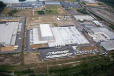 Oberwald industrial area in Wörth am Rhein in the state Rhineland-Palatinate, Germany from a drone