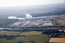 Aerial view of Oberwald industrial area in Wörth am Rhein in the state Rhineland-Palatinate, Germany