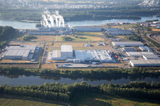 Oblique view of Oberwald industrial area in Wörth am Rhein in the state Rhineland-Palatinate, Germany
