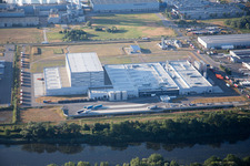Oberwald industrial area in Wörth am Rhein in the state Rhineland-Palatinate, Germany from above