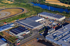 Aerial view of Oberwald industrial area with WAS Logistics, Com Transporte GmbH and NUSS Group in Wörth am Rhein in the state Rhineland-Palatinate, Germany