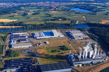 Oberwald industrial area from the southeast in Wörth am Rhein in the state Rhineland-Palatinate, Germany