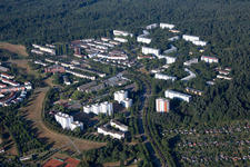 Aerial photograpy of District Oberreut in Karlsruhe in the state Baden-Wuerttemberg, Germany
