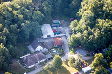 Aerial view of Hohenwettersbacherstraße 38 , "open youth workshop Karlsruhe" at the quarry in the district Grünwettersbach in Karlsruhe in the state Baden-Wuerttemberg, Germany