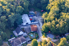 Aerial view of Hohenwettersbacherstraße 38 , "open youth workshop Karlsruhe" at the quarry in the district Grünwettersbach in Karlsruhe in the state Baden-Wuerttemberg, Germany