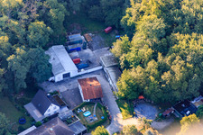 Aerial photograpy of Hohenwettersbacherstraße 38 , "open youth workshop Karlsruhe" at the quarry in the district Grünwettersbach in Karlsruhe in the state Baden-Wuerttemberg, Germany