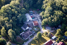 Bird's eye view of Hohenwettersbacherstraße 38 , "open youth workshop Karlsruhe" at the quarry in the district Grünwettersbach in Karlsruhe in the state Baden-Wuerttemberg, Germany