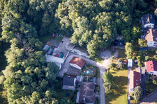 Drone image of Hohenwettersbacherstraße 38 , "open youth workshop Karlsruhe" at the quarry in the district Grünwettersbach in Karlsruhe in the state Baden-Wuerttemberg, Germany
