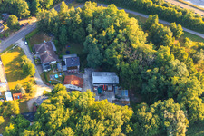 Drone recording of Hohenwettersbacherstraße 38 , "open youth workshop Karlsruhe" at the quarry in the district Grünwettersbach in Karlsruhe in the state Baden-Wuerttemberg, Germany