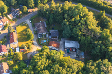 Drone image of Hohenwettersbacherstraße 38 , "open youth workshop Karlsruhe" at the quarry in the district Grünwettersbach in Karlsruhe in the state Baden-Wuerttemberg, Germany
