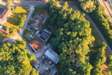 Hohenwettersbacherstraße 38 , "open youth workshop Karlsruhe" at the quarry in the district Grünwettersbach in Karlsruhe in the state Baden-Wuerttemberg, Germany seen from a drone