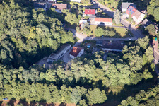 Aerial view of Hohenwettersbacherstraße 38 , "open youth workshop Karlsruhe" at the quarry in the district Grünwettersbach in Karlsruhe in the state Baden-Wuerttemberg, Germany