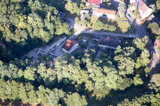 Aerial photograpy of Hohenwettersbacherstraße 38 , "open youth workshop Karlsruhe" at the quarry in the district Grünwettersbach in Karlsruhe in the state Baden-Wuerttemberg, Germany