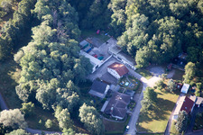 Hohenwettersbacherstraße 38 , "open youth workshop Karlsruhe" at the quarry in the district Grünwettersbach in Karlsruhe in the state Baden-Wuerttemberg, Germany viewn from the air
