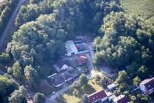 Drone recording of Hohenwettersbacherstraße 38 , "open youth workshop Karlsruhe" at the quarry in the district Grünwettersbach in Karlsruhe in the state Baden-Wuerttemberg, Germany