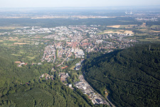 Aerial view of From the Alb Valley in Ettlingen in the state Baden-Wuerttemberg, Germany