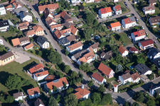 Aerial view of Mary Queen in the district Schluttenbach in Ettlingen in the state Baden-Wuerttemberg, Germany