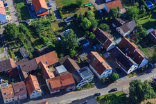 Long Street in the district Schluttenbach in Ettlingen in the state Baden-Wuerttemberg, Germany from the plane