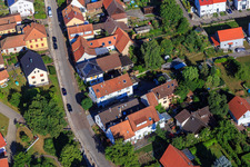 Long Street in the district Schluttenbach in Ettlingen in the state Baden-Wuerttemberg, Germany from a drone