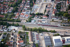 In the city center" New building of RiBa GmbH between Bismarck- and Gartenstr in Kandel in the state Rhineland-Palatinate, Germany from above
