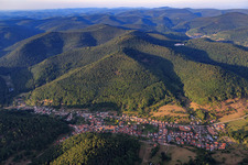 Aerial view of Village view in the valley of the Palatinate Forest in Eußerthal in the state Rhineland-Palatinate, Germany
