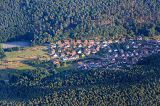 Village view in the valley of the Palatinate Forest from the north in Spirkelbach in the state Rhineland-Palatinate, Germany