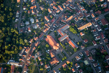 Aerial view of Church building in of Christkoenigskirche Old Town- center of downtown in Hauenstein in the state Rhineland-Palatinate, Germany