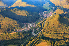 View of the Queichtal from the west in Wilgartswiesen in the state Rhineland-Palatinate, Germany