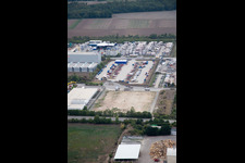 Aerial view of Industrial area Im Langgewan, forwarding company Kube & Kubenz in Worms in the state Rhineland-Palatinate, Germany