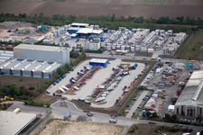 Aerial photograpy of Industrial area Im Langgewan, forwarding company Kube & Kubenz in Worms in the state Rhineland-Palatinate, Germany