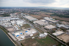 Oblique view of Industrial area North on the Rhine in Worms in the state Rhineland-Palatinate, Germany