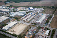 Industrial area Im Langgewan, forwarding company Kube & Kubenz in Worms in the state Rhineland-Palatinate, Germany from above