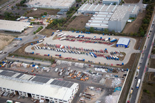 Drone recording of Industrial area Im Langgewan, forwarding company Kube & Kubenz in Worms in the state Rhineland-Palatinate, Germany