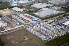 Industrial area Im Langgewan, forwarding company Kube & Kubenz in Worms in the state Rhineland-Palatinate, Germany from a drone
