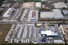 Oblique view of Industrial area Im Langgewan, forwarding company Kube & Kubenz in Worms in the state Rhineland-Palatinate, Germany