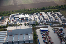 Drone recording of Industrial area Im Langgewan, forwarding company Kube & Kubenz in Worms in the state Rhineland-Palatinate, Germany