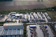 Drone image of Industrial area Im Langgewan, forwarding company Kube & Kubenz in Worms in the state Rhineland-Palatinate, Germany
