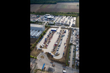 Industrial area Im Langgewan, forwarding company Kube & Kubenz in Worms in the state Rhineland-Palatinate, Germany from a drone